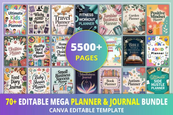 70 Editable Planner Journal Bundle: A Versatile Graphic Design Asset for Local Businesses