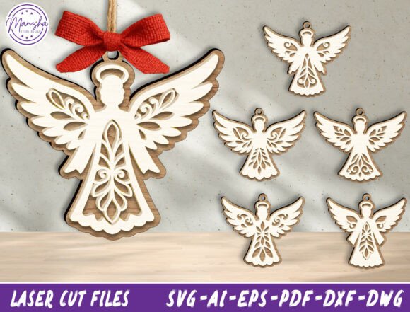 Angel Ornament Laser Cut File SVG Bundle for Winter Amp Branding