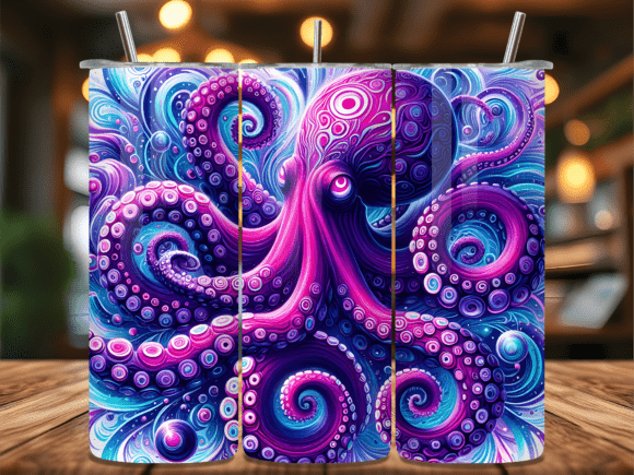 Boho Neon Purple Octopus Tumbler Wrap: A Vibrant Design Asset for Creative Branding