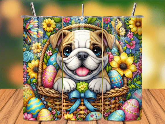 Bulldog Puppy Basket Easter Tumbler Wrap for Festive Branding