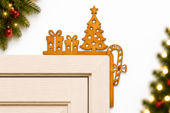 Christmas Door Corner SVG Laser Cut File: A Festive Wall Decor Design Asset