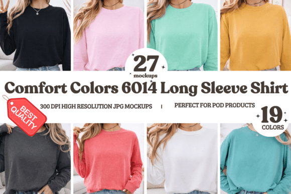 Comfort Colors 6014 Long Sleeve Mockups for Product Design