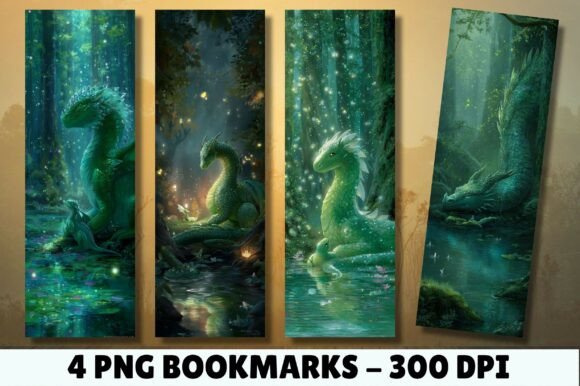 Enchanted Green Forest Dragon Bookmark for Crafts & Branding
