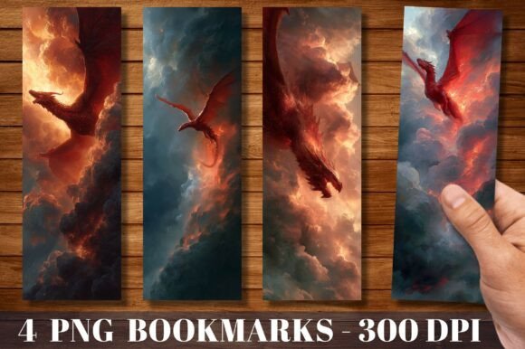 Epic Red Fire Dragon Clouds Bookmark: A Crafts Asset for Bold Branding