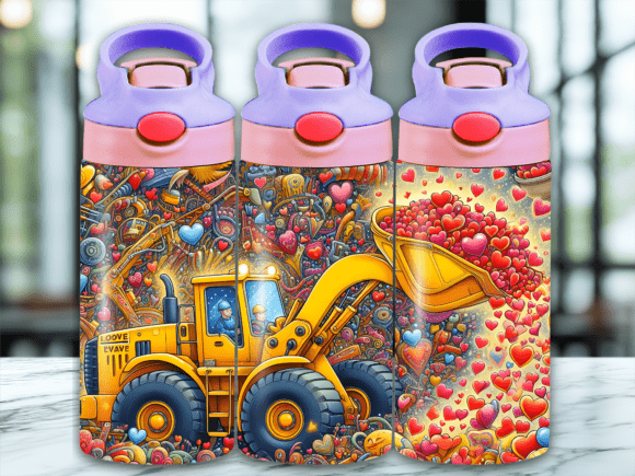 Excavator Valentine Day Flip Top Tumbler: A Unique Design Asset for Branding & Marketing