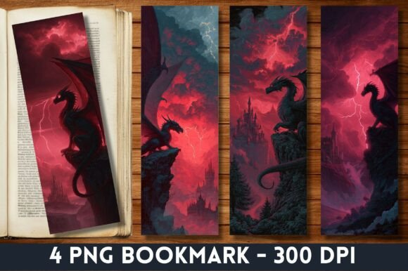 Gothic Fantasy Thunder Dragon Bookmark: A Bold Graphic Design Asset for Crafts