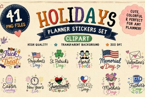 Holiday Planner Stickers Clipart PNG, 41: A Versatile Icon Set for Content Creators