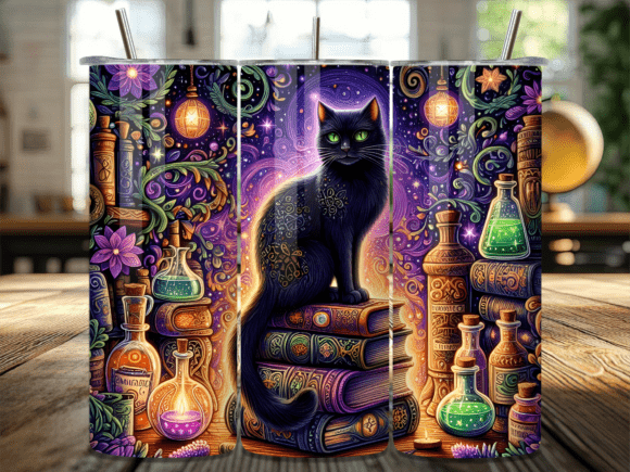Magic Potion Witchy Cat Tumbler Wrap: A Versatile Design Asset for Branding and Marketing