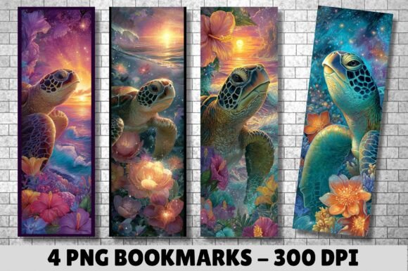 Ocean Sunset Sea Turtle Art Bookmark for Crafts and Branding