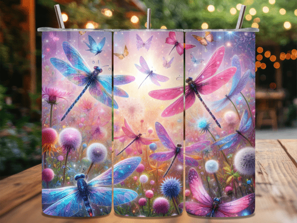Pastel Meadow Dragonfly Tumbler Wrap PNG: A Soft, Stylish Graphic Design Asset for Content Creators