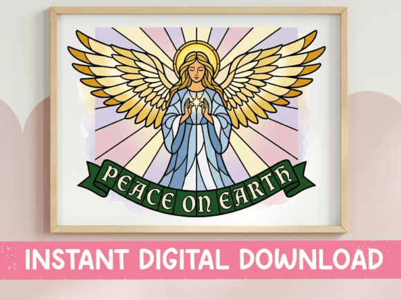 Peace on Earth Stained Glass Angel T-Shirt Designs