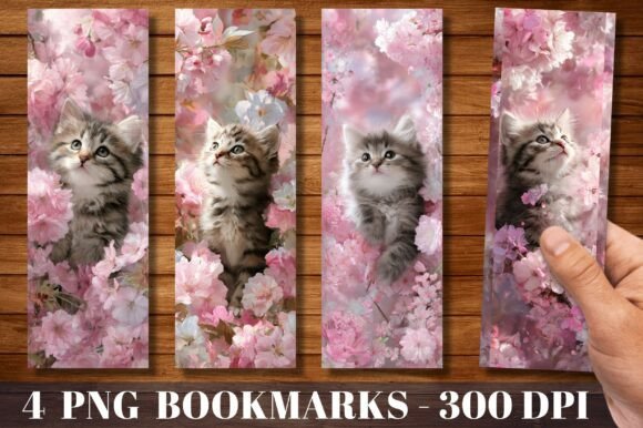 Pink Cherry Blossom Cute Cat Bookmark: A Crafts Asset for Polished Editorial and Web Design