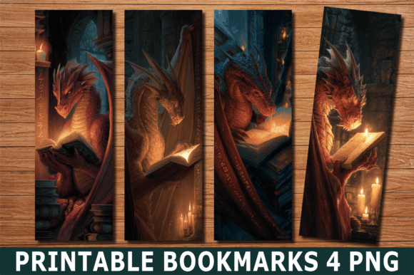 Red Dragon Reading by Candle Bookmark in Crafts and Branding