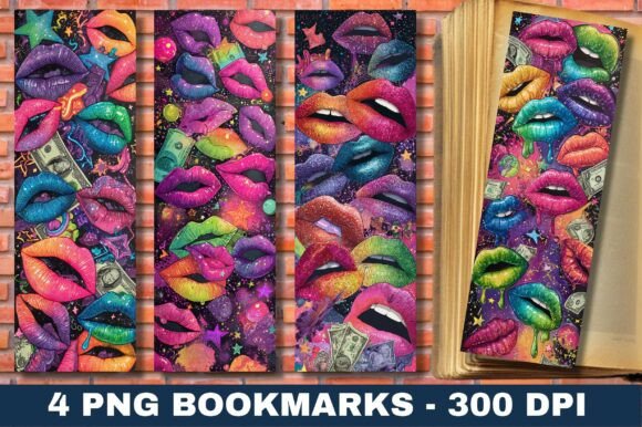 Retro Neon Pop Art Lips Bookmark Design for Crafts Projects