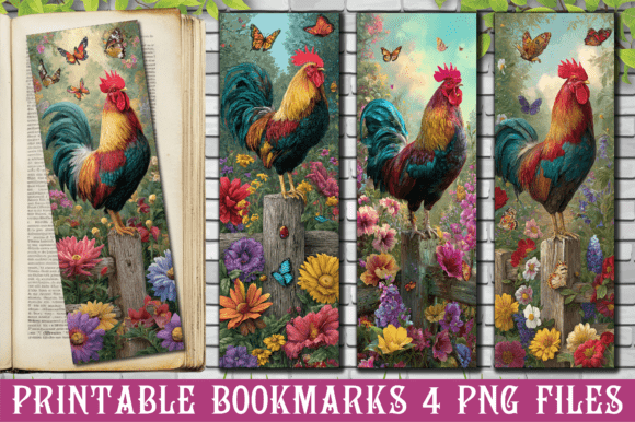 Rooster on Fence Garden Scene Bookmark Review