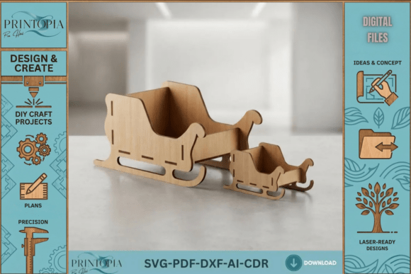 Santa Sleigh Christmas Decor Wood Sleigh: A Festive Graphic Design Asset for Winter Amp Creations