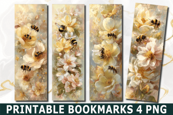 Soft Pastel Floral Bee Bookmark PNG for Crafts