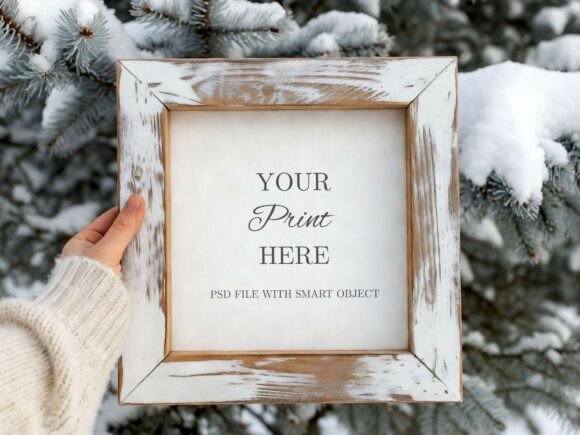 Square Rustic Winter Wood Frame Mockup Review for Digital Sellers