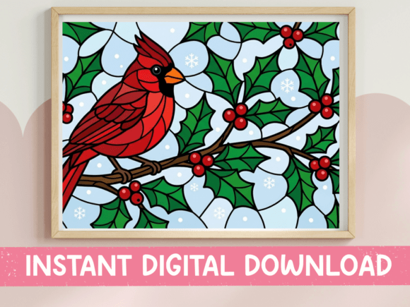 Stained Glass Cardinal on Holly Branch T-Shirt Design Review