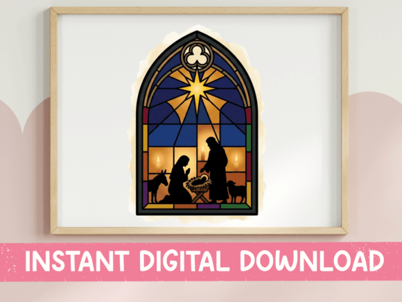 Stained Glass Nativity Scene Window for T-Shirt Designs: A Festive Graphic Asset Review