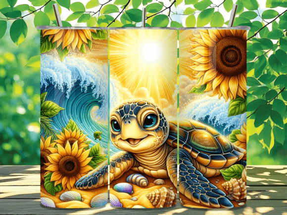 Sunflower Sea Turtle Tumbler Wrap Design Review for Local Branding