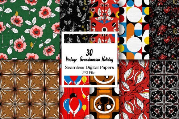 Vintage Scandinavian Holiday Digital Patterns for Editorial and Web Design