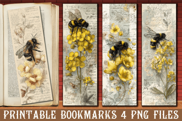 Vintage Yellow Wildflower Bee Bookmark: A Timeless Graphic Design Asset for Crafts