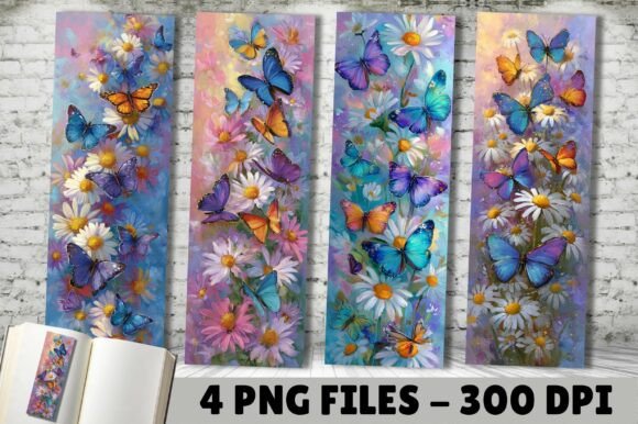 Watercolor Daisy Butterfly Bookmarks PNG for Crafts