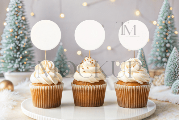 Winter Cupcake Topper Mockup for Stationery Mockups