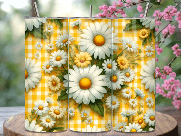 Yellow Daisy Gingham Floral Tumbler Wrap: A Versatile Design Asset for Creative Projects